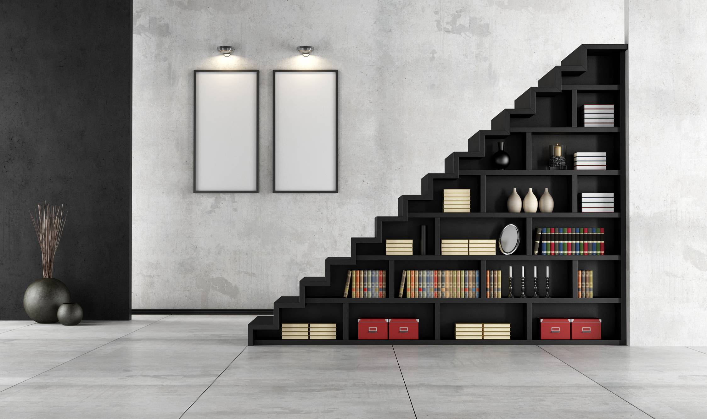 Bibliothèque sur mesure sous escaliers
