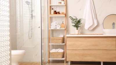 salle de bain avec etageres