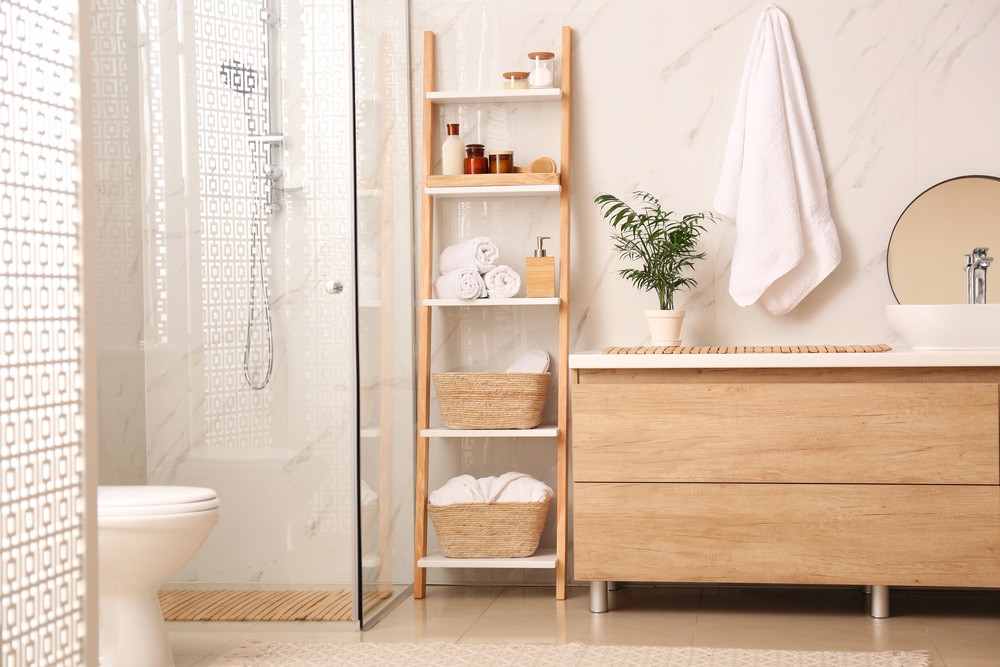 salle de bain avec etageres